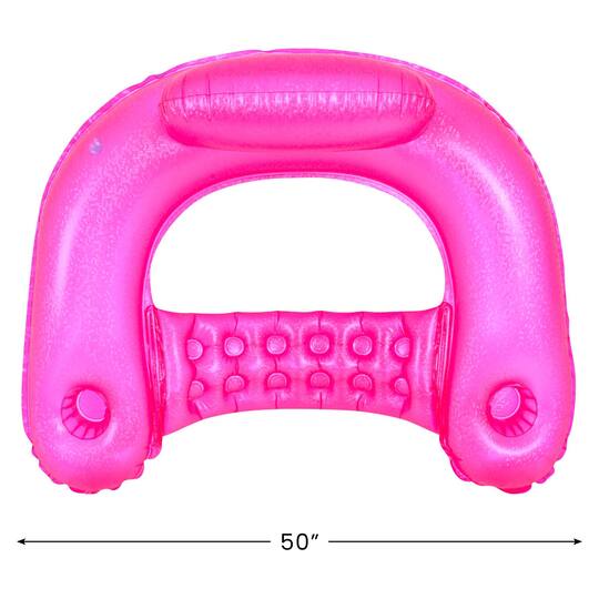 50" Pink Mosaic Water Lounger with Cup Holders & Backrest